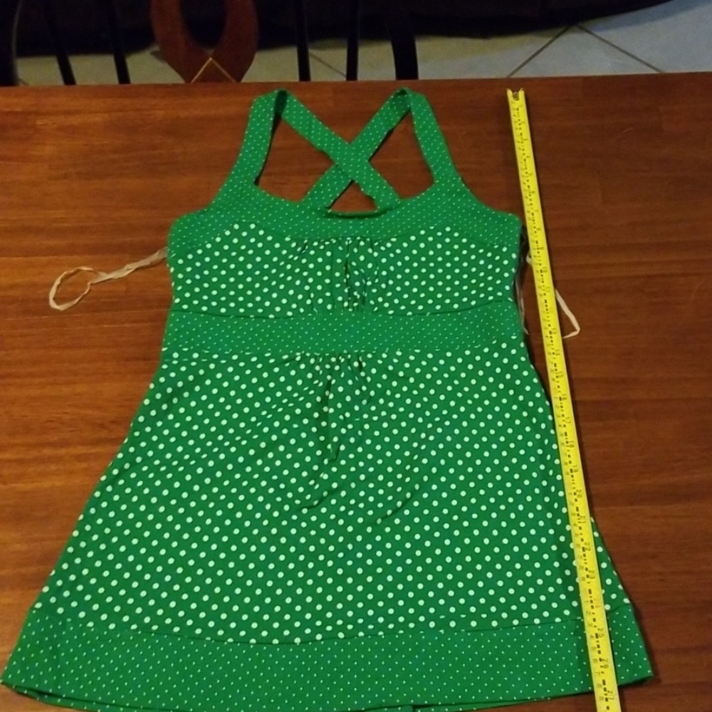 Green and White Polka Dot Cross Back Tank